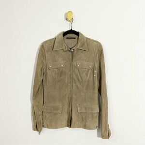 Elie Tahari Tan Suede Leather Button Down Shirt Jacket Shacket
